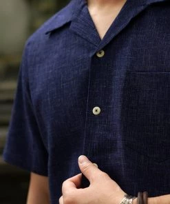 Annual Ring Classic Indigo Print Open Collar Shirt