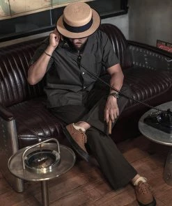 Bronson MFG. CO. Classic Panama Open Collar Shirt - Dark Gray