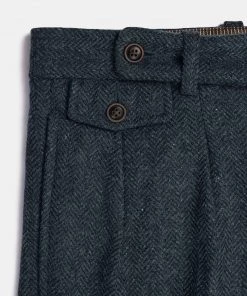 Annual Ring 1930s American Style Herringbone Navy Tweed Trousers 29 Annual Ring 1930s American Style Herringbone Navy Tweed Trousers