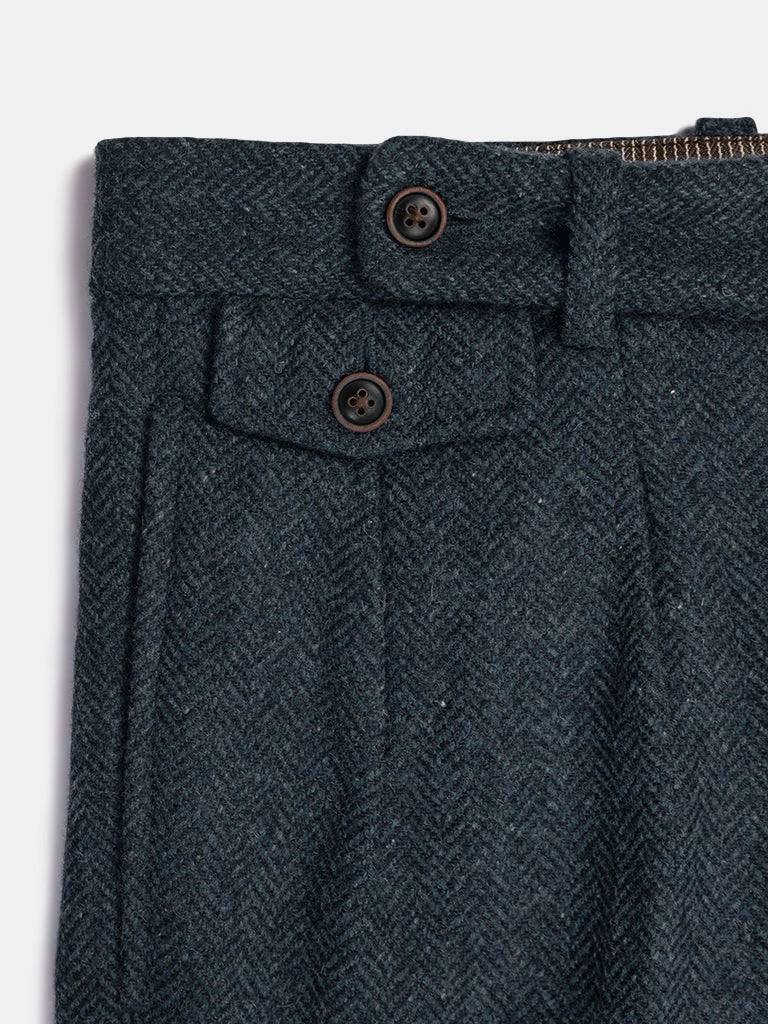 Annual Ring 1930s American Style Herringbone Navy Tweed Trousers 8 Annual Ring 1930s American Style Herringbone Navy Tweed Trousers