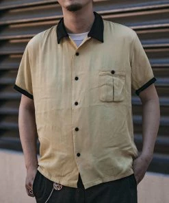 Non Stock MFG. CO. Loose Embroidery Bowling Shirt - Yellow