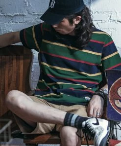 Non Stock MFG. CO. 9.8 Oz IVY Style Striped T-Shirt - Navy/Green