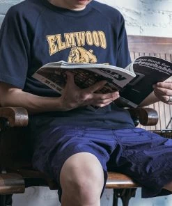 Non Stock MFG. CO. June 2022 Vintage Elmwood Elementary Print Raglan Sleeve T-Shirt - Navy