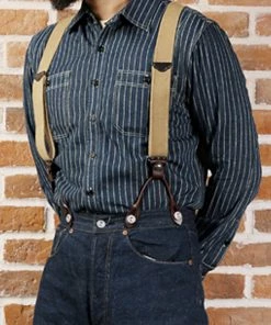 Bronson MFG. CO. Back In Stock Old-Time X-Back Leather Button Suspender - Khaki