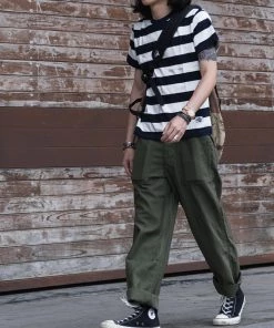 Non Stock MFG. CO. NEW ARRIVALS Heavyweight Cotton Wide Striped T-Shirt - Blue