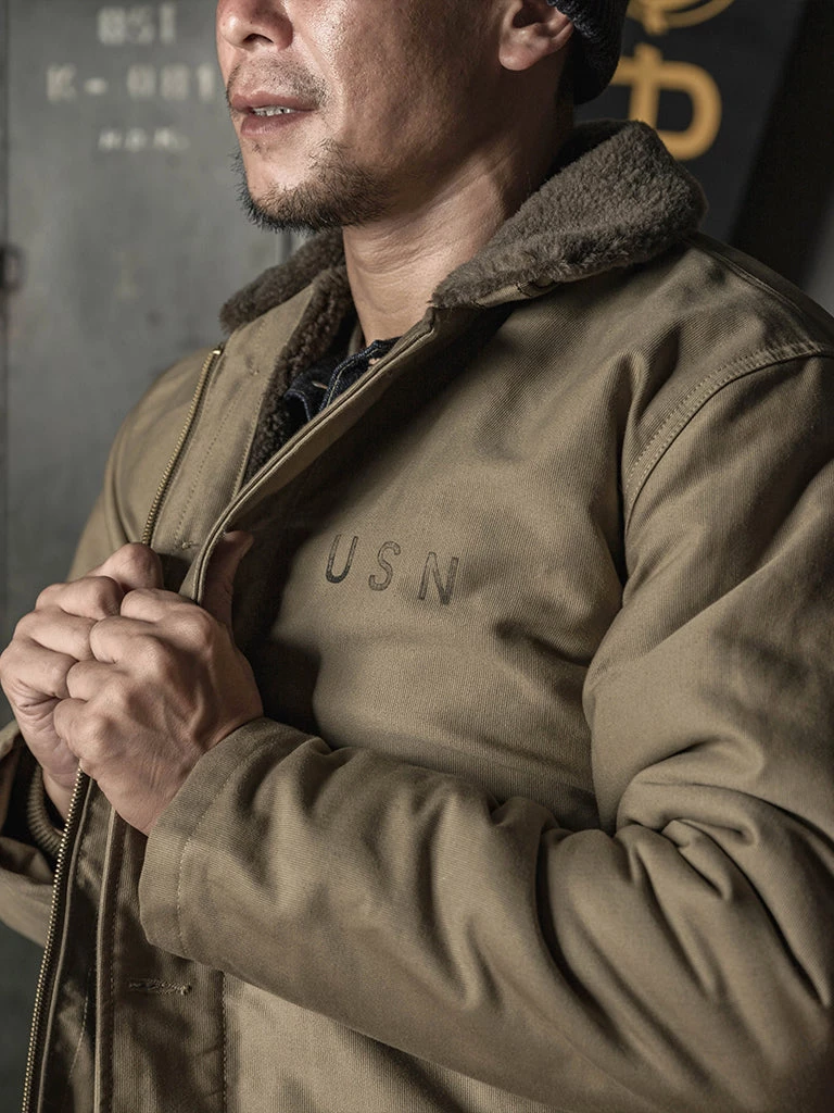 Bronson MFG. CO. TOPS 1940s USN Type N-1 Deck Jacket - Khaki Stencil 5 Bronson MFG. CO. TOPS 1940s USN Type N-1 Deck Jacket - Khaki Stencil