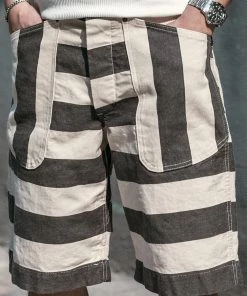 Non Stock MFG. CO. 11.5 Oz Heavyweight Wide Striped Prisoner Shorts 20 Non Stock MFG. CO. 11.5 Oz Heavyweight Wide Striped Prisoner Shorts