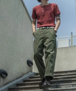 Bronson MFG. CO. 11 Oz Retro Ribbed Cotton Henley T-Shirt - Wine Red TOPS 12 Bronson MFG. CO. 11 Oz Retro Ribbed Cotton Henley T-Shirt - Wine Red TOPS