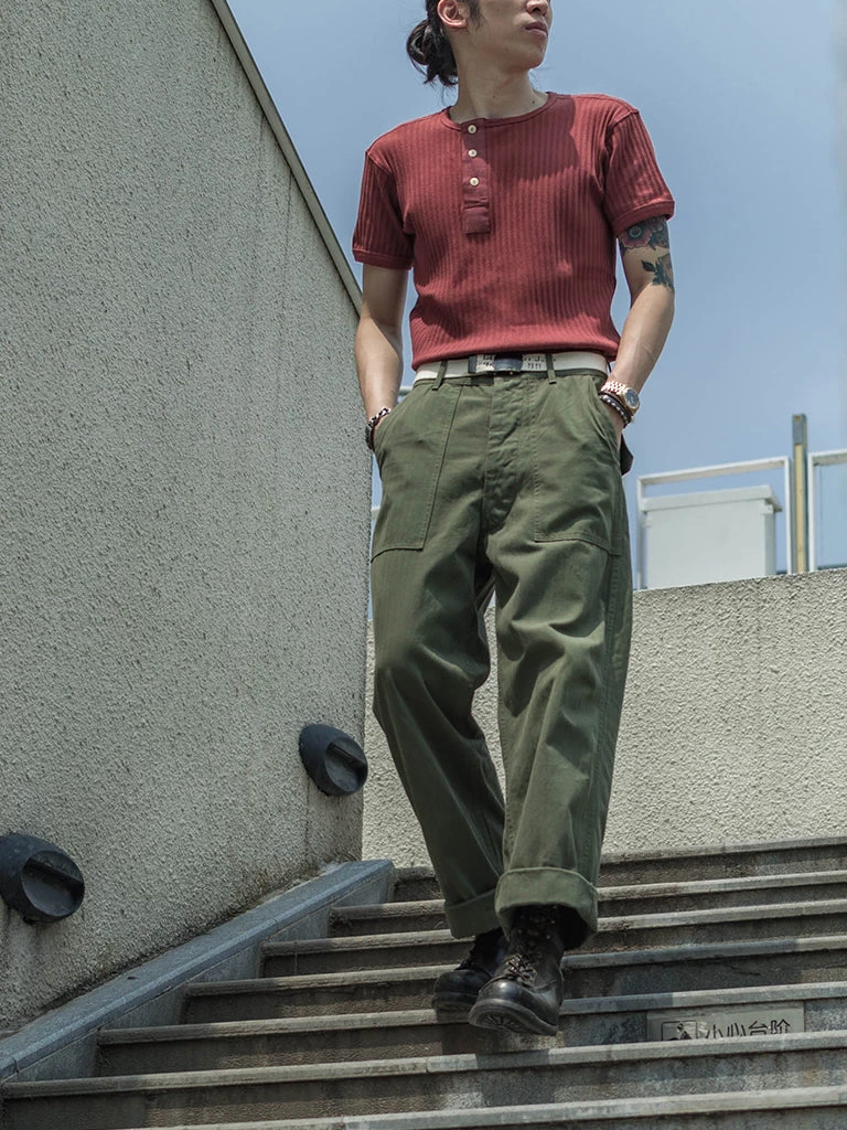 Bronson MFG. CO. 11 Oz Retro Ribbed Cotton Henley T-Shirt - Wine Red TOPS 5 Bronson MFG. CO. 11 Oz Retro Ribbed Cotton Henley T-Shirt - Wine Red TOPS