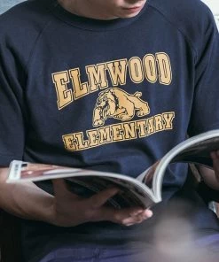 Non Stock MFG. CO. June 2022 Vintage Elmwood Elementary Print Raglan Sleeve T-Shirt - Navy