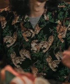 Bronson MFG. CO. NEW ARRIVALS Lot AS08 Ukiyo-e Tiger & Bambo Pattern Aloha Shirt - Black