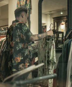 Non Stock MFG. CO. Plants & Flowers Pattern Aloha Shirt - Black Back In Stock