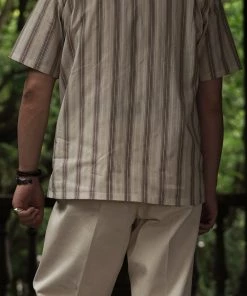 Annual Ring Yarn-Dyed Dobby Open Collar Shirt