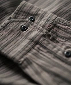 Annual Ring 1930s 6 Oz Yarn-Dyed Dobby Taupe Brown Striped Work Shirt 17 Annual Ring 1930s 6 Oz Yarn-Dyed Dobby Taupe Brown Striped Work Shirt