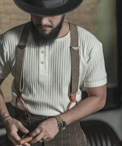 Bronson MFG. CO. TOPS 11 Oz Retro Ribbed Cotton Henley T-Shirt - White