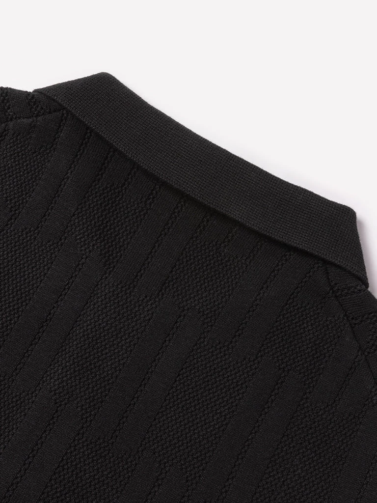 Annual Ring Retro Knitted Jacquard Polo Shirt - Black May 2022 10 Annual Ring Retro Knitted Jacquard Polo Shirt - Black May 2022