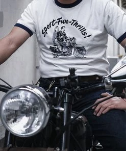 Non Stock MFG. CO. Retro Rider Print Motorcycle Short Sleeve T-Shirt - White TOPS