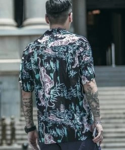 Non Stock MFG. CO. NEW ARRIVALS Ukiyo-e Tiger & Bamboo Pattern Aloha Shirt - Black