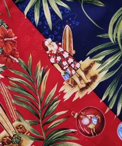 Annual Ring Santa Claus At Hawaiian Beach Print Aloha Shirt - Red TOPS