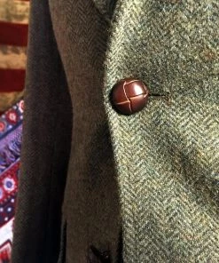 Annual Ring Single Row Two-Button Herringbone Tweed Suit Jacket - Brown TOPS