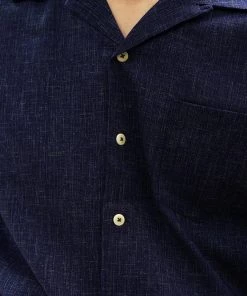 Annual Ring Classic Indigo Print Open Collar Shirt