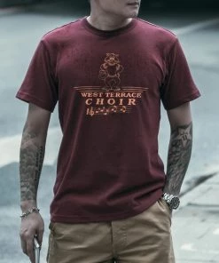 Non Stock MFG. CO. Vintage West Terrace Choir Print Short Sleeve T-Shirt - Wine Red