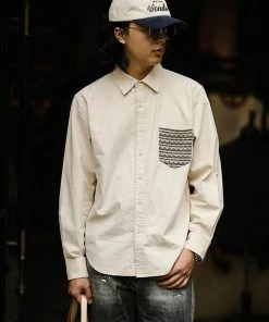 MBBCAR NEW ARRIVALS Ethnic Patch Pocket Long Sleeve Shirt - Beige 14 MBBCAR NEW ARRIVALS Ethnic Patch Pocket Long Sleeve Shirt - Beige