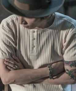 Bronson MFG. CO. 11 Oz Retro Ribbed Cotton Henley T-Shirt - Apricot