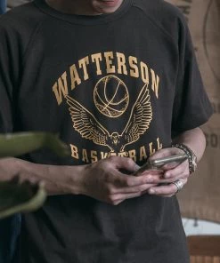 Non Stock MFG. CO. Vintage Watterson Basketball Print Raglan Sleeve T-Shirt - Vintage Black