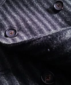 Annual Ring TOPS Peak Lapel Double Breasted Tweed Suit Jacket - Black With White Striped