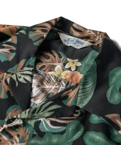 Non Stock MFG. CO. Plants & Flowers Pattern Aloha Shirt - Black Back In Stock