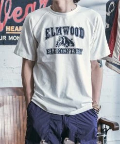 Non Stock MFG. CO. Vintage Elmwood Elementary Print Raglan Sleeve T-Shirt - White June 2022