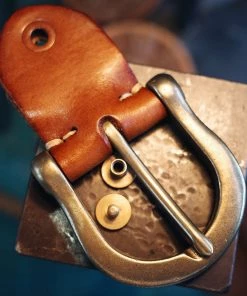 Old Selling Leather Vintage Brass Buckle Leather Belt - Brown ACCESSORIES