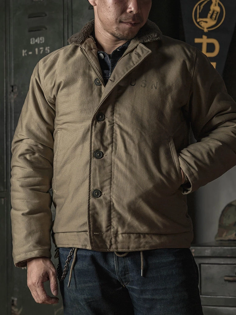 Bronson MFG. CO. TOPS 1940s USN Type N-1 Deck Jacket - Khaki Stencil 3 Bronson MFG. CO. TOPS 1940s USN Type N-1 Deck Jacket - Khaki Stencil