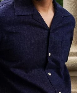 Annual Ring Classic Indigo Print Open Collar Shirt