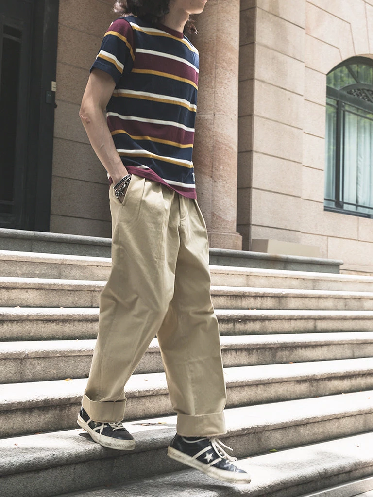 Non Stock MFG. CO. 1930s IVY Style Double Pleated Chino Trousers - Khaki May 2022 5 Non Stock MFG. CO. 1930s IVY Style Double Pleated Chino Trousers - Khaki May 2022