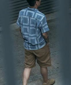 Non Stock MFG. CO. TOPS Paisley Print Seersucker Open Collar Shirt - Sky Blue