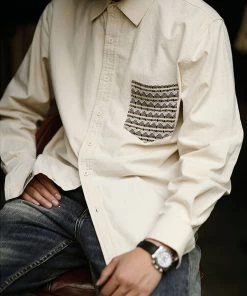 MBBCAR NEW ARRIVALS Ethnic Patch Pocket Long Sleeve Shirt - Beige 13 MBBCAR NEW ARRIVALS Ethnic Patch Pocket Long Sleeve Shirt - Beige