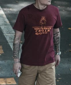 Non Stock MFG. CO. Vintage West Terrace Choir Print Short Sleeve T-Shirt - Wine Red