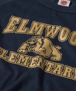 Non Stock MFG. CO. June 2022 Vintage Elmwood Elementary Print Raglan Sleeve T-Shirt - Navy