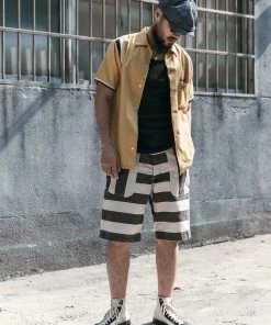 Non Stock MFG. CO. 11.5 Oz Heavyweight Wide Striped Prisoner Shorts 24 Non Stock MFG. CO. 11.5 Oz Heavyweight Wide Striped Prisoner Shorts