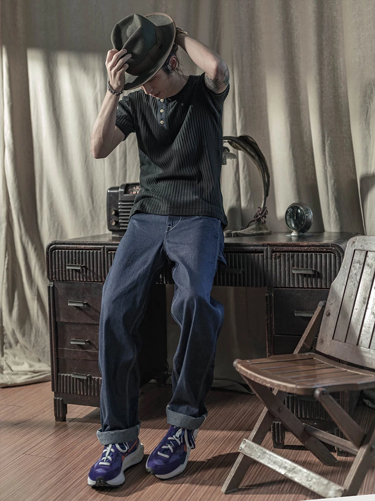 Bronson MFG. CO. BEST SELLERS 11 Oz Retro Ribbed Cotton Henley T-Shirt - Black 6 Bronson MFG. CO. BEST SELLERS 11 Oz Retro Ribbed Cotton Henley T-Shirt - Black