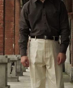 Annual Ring 1930s 6 Oz Yarn-Dyed Dobby Taupe Brown Striped Work Shirt 12 Annual Ring 1930s 6 Oz Yarn-Dyed Dobby Taupe Brown Striped Work Shirt