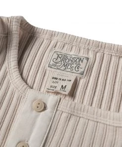 Bronson MFG. CO. 11 Oz Retro Ribbed Cotton Henley T-Shirt - Apricot
