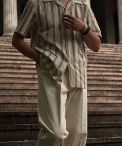 Annual Ring Yarn-Dyed Dobby Open Collar Shirt