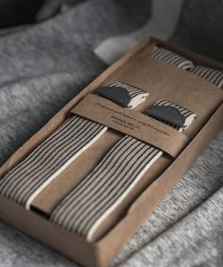 Bronson MFG. CO. ACCESSORIES Old-Time Y-Back Leather Button Suspender - Blue/Yellow Stripe