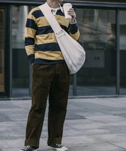 Non Stock MFG. CO. Classic Fit Striped Jersey Rugby Shirt - Yellow And Navy Blue Stripe TOPS