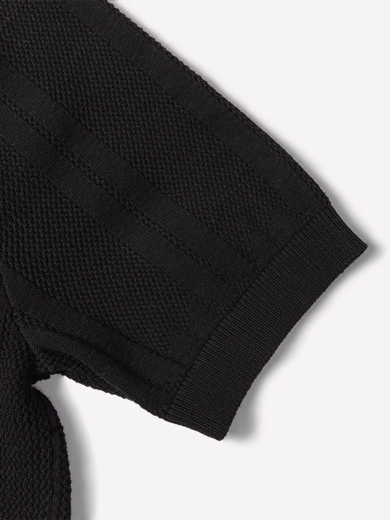 Annual Ring Retro Knitted Jacquard Polo Shirt - Black May 2022 12 Annual Ring Retro Knitted Jacquard Polo Shirt - Black May 2022