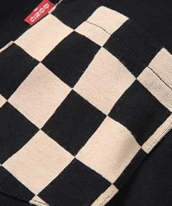 Bob Dong TOPS Check Flag Racing Track Style One Pocket T-Shirt - White