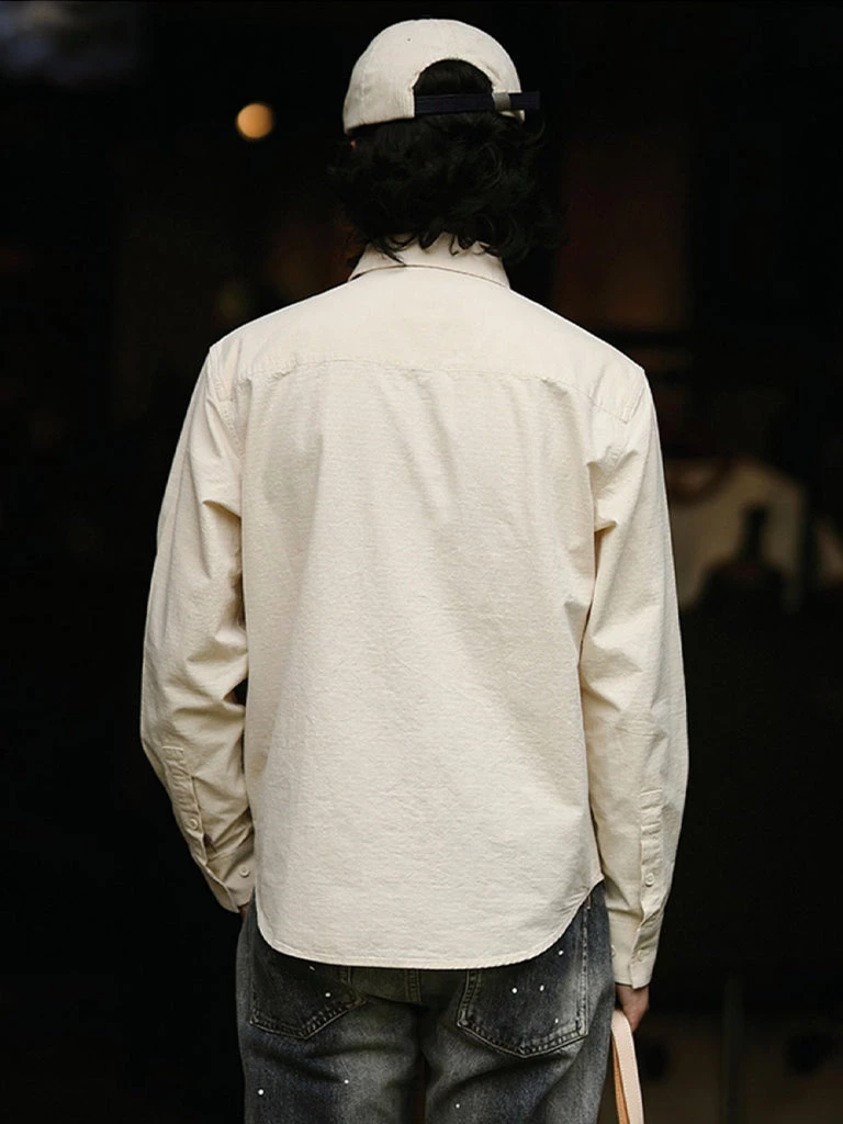 MBBCAR NEW ARRIVALS Ethnic Patch Pocket Long Sleeve Shirt - Beige 5 MBBCAR NEW ARRIVALS Ethnic Patch Pocket Long Sleeve Shirt - Beige